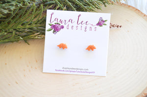 Mini Dinosaur Clay Stud Earrings || Orange Triceratops