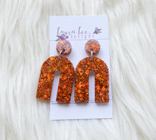 Stud Arch Resin Earrings || Orange Glitter