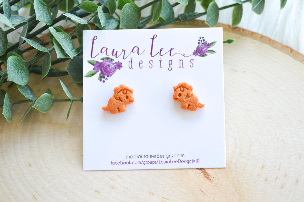 Dinosaur Clay Stud Earrings || Orange Triceratops || Made to Order