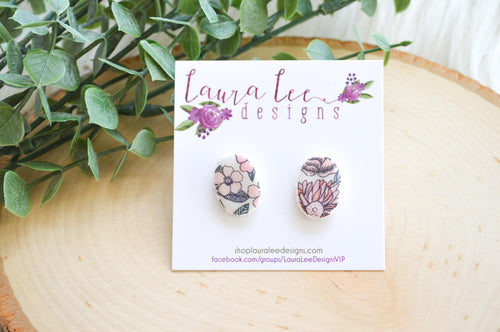 20mm Ova Clay Stud Earrings || Fall Flowers