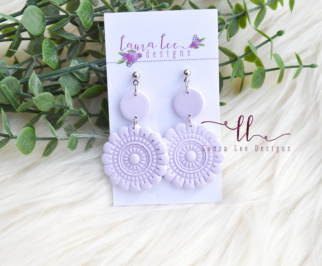 Mandala Clay Earrings || Pale Lavender || Made to Order