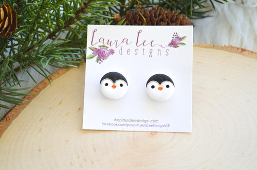 16mm Round Clay Stud Earrings || Penguins || Made to Order