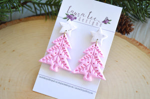 Star Stud Christmas Tree Clay Earrings || Pink || Made to Order