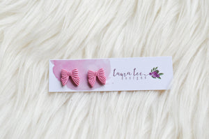 Bow Clay Stud Earrings || Bubblegum Pink