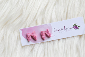 Bow Clay Stud Earrings || Bubblegum Pink