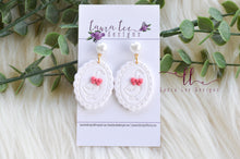 Oval Clay Earrings || Goose with Pink Coral Bow || Made to Order