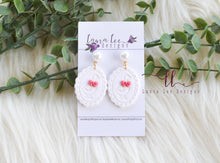Oval Clay Earrings || Goose with Pink Coral Bow || Made to Order