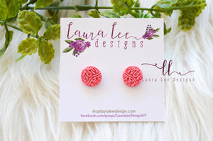 Round Clay Stud Earrings || Pink Coral Lace || Made to Order
