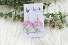 Seashell Clay Earrings || Pink and Mint