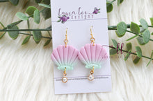 Seashell Clay Earrings || Pink and Mint