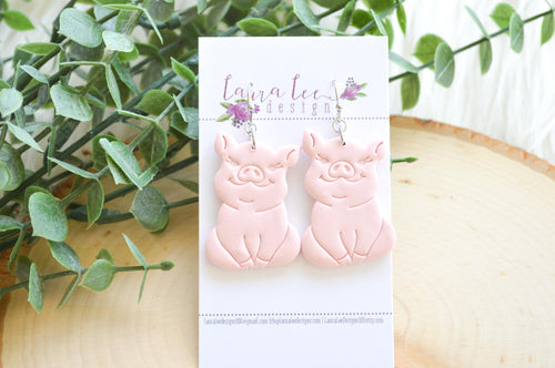 Pig Clay Earrings || Pink || Made to Order