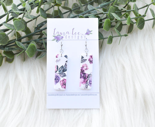 Small Clay Bar Drop Earrings || Pink and Purple Floral