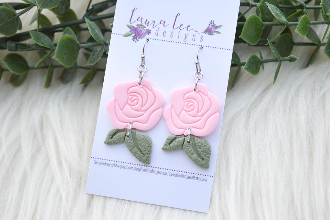 Rose Clay Earrings || Light Pink