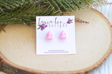 Christmas Tree Clay Stud Earrings || Pink