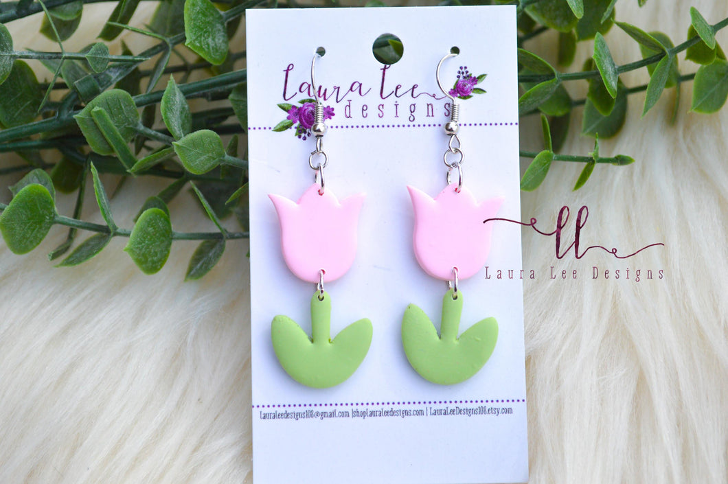 Tulip Clay Earrings || Light Pink