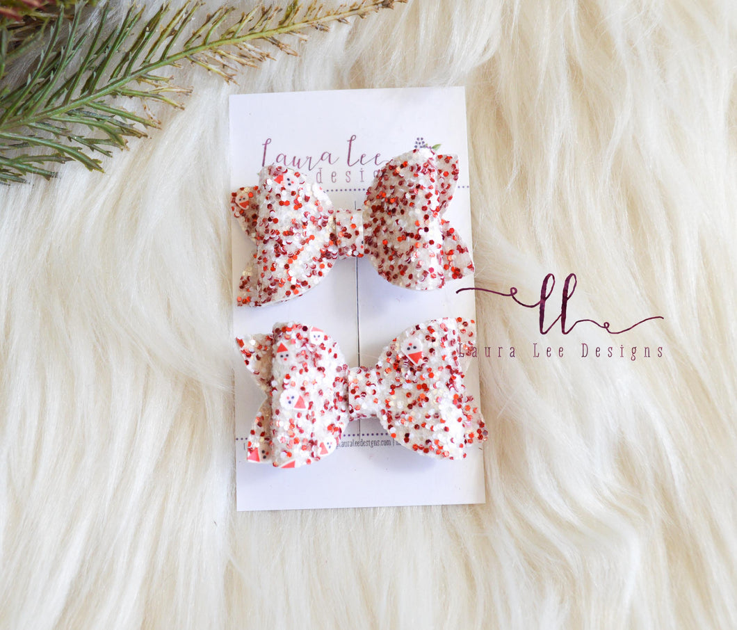 Pippy Style Pigtail Bow Set || Santa Glitter