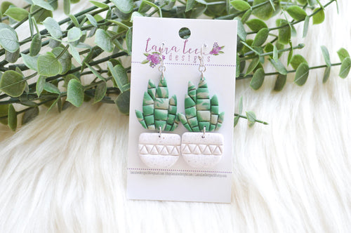 Plant Clay Earrings || Gray Speckled Pot