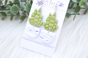 Plant Clay Earrings || Blue Speckled Pot