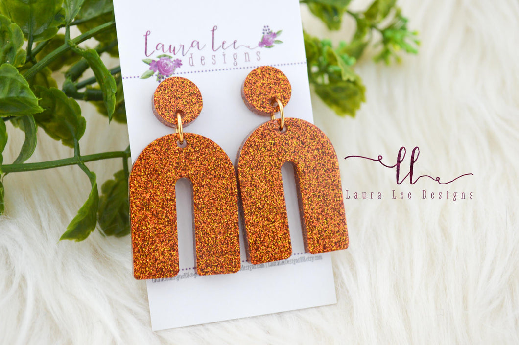 Stud Arch Resin Earrings || Pumpkin Spice Glitter