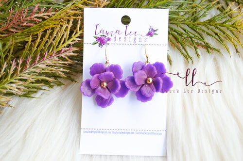 Flower Clay Earrings || Purple