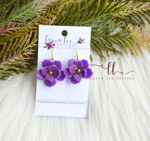 Flower Clay Earrings || Purple
