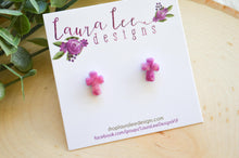 Clay Stud Earrings || Purple Crosses