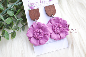 Poppy Flower Clay Earrings || Purple