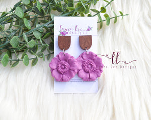 Poppy Flower Clay Earrings || Purple