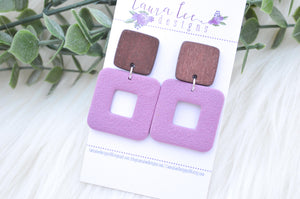 Open Square Clay Earrings || Purple