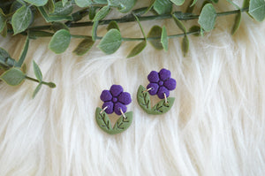 Purple Tiny Flowers Clay Earrings || Choose Earring Style