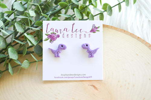 Dinosaur Clay Stud Earrings || Purple T-Rex || Made to Order