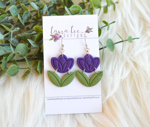 Tulip Clay Earrings || Purple || Made to Order