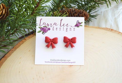 Bow Clay Stud Earrings || Red || Made to Order