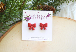 Bow Clay Stud Earrings || Red || Made to Order