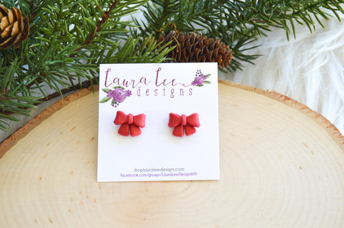 3d Bow Clay Stud Earrings || Red || Made to Order