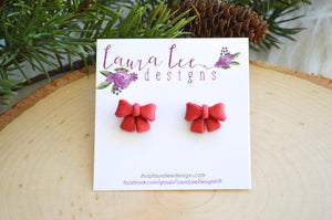 3d Bow Clay Stud Earrings || Red || Made to Order