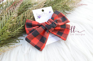 Large Handtied Timber Bow || Red and Black Buffalo Plaid