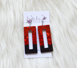 Rectangle Resin Earrings || Red and Black Glitter