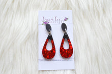 Stud Teardrop Resin Earrings || Red and Black Glitter
