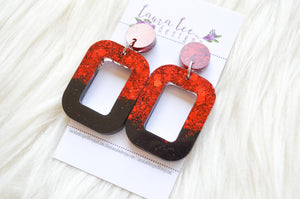 Rounded Rectangle Resin Earrings || Red and Black