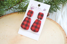 Skinny Hope Clay Earrings || Red and Black Buffalo Plaid