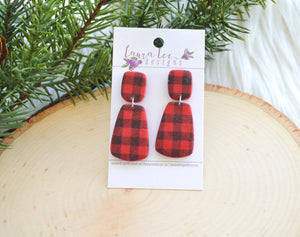 Skinny Hope Clay Earrings || Red and Black Buffalo Plaid