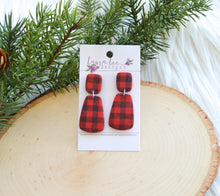 Skinny Hope Clay Earrings || Red and Black Buffalo Plaid