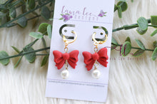 Bow Clay Earrings || Red with Pearls || Made to Order