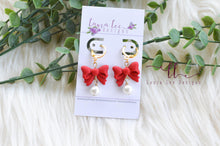 Bow Clay Earrings || Red with Pearls || Made to Order