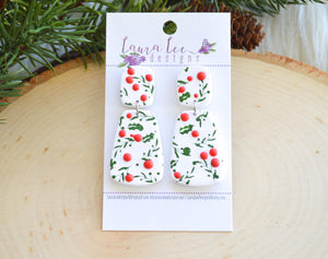 Skinny Hope Clay Earrings || Red and Green Holly