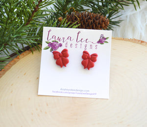 Bow Clay Stud Earrings || Red || Made to Order