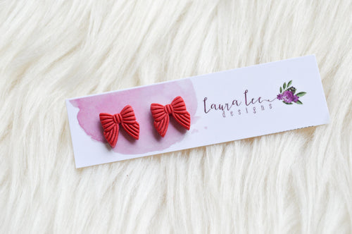 Bow Clay Stud Earrings || Red || Made to Order