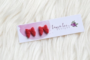 Bow Clay Stud Earrings || Red || Made to Order