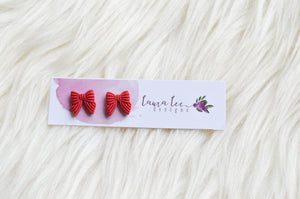 Bow Clay Stud Earrings || Red || Made to Order